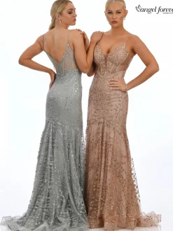 Angel Forever Angel Forever Prom Dresses | Pink Prom Dresses*Glitter Lace Fitted Corset Prom Dress Rose Gold