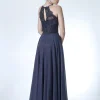 Angel Forever Angel Forever Prom Dresses*High Neck Lace Bodice A Line Chiffon Prom Dress Charcoal