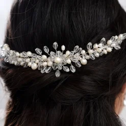 Lace & Favour Pearl Hair Accessories | Silver Hair Accessories*Annie Clustered Pearl and Crystal Bridal Headpiece Ivory/ Silver