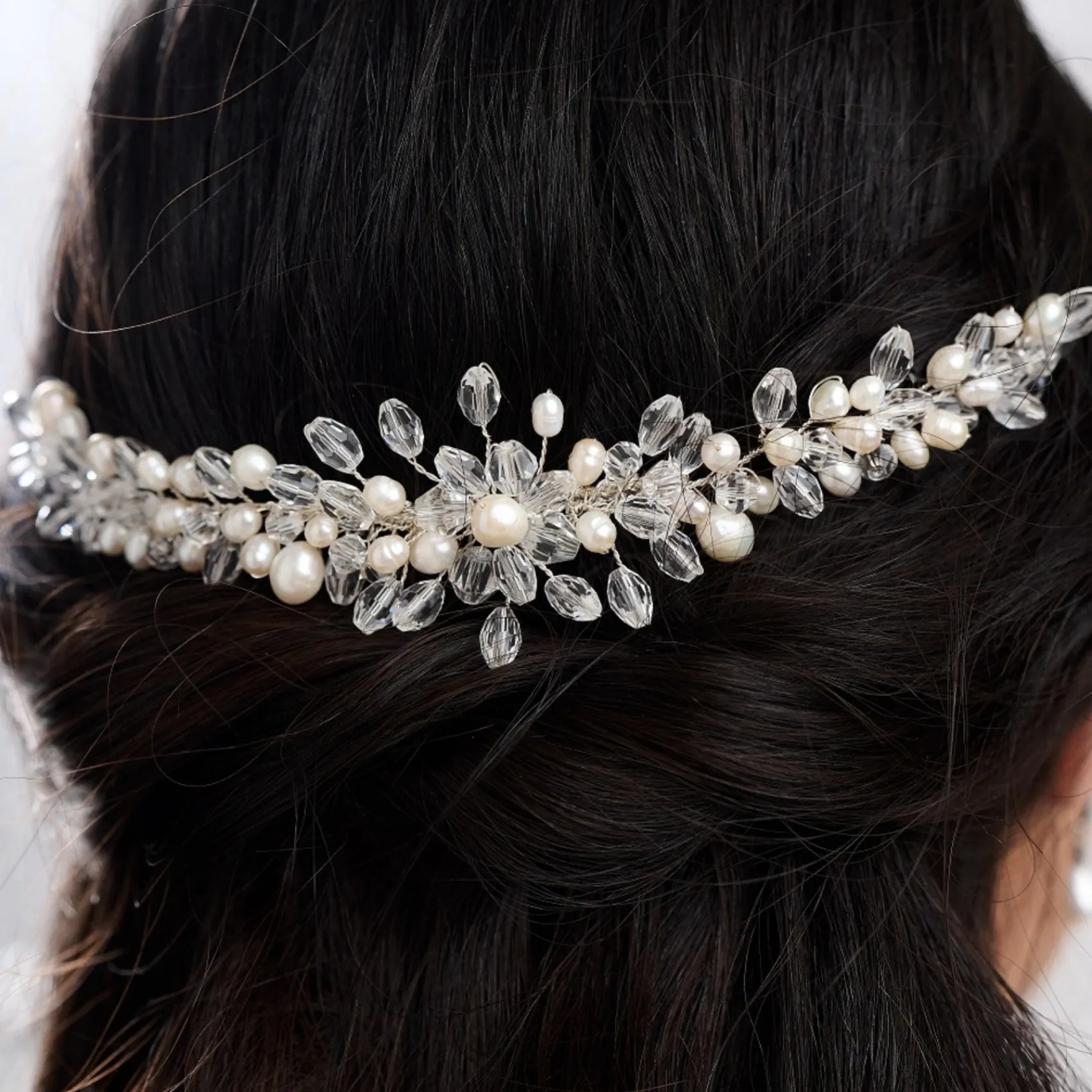 Lace & Favour Pearl Hair Accessories | Silver Hair Accessories*Annie Clustered Pearl and Crystal Bridal Headpiece Ivory/ Silver