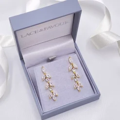 Lace & Favour Gold Prom Jewellery | Prom Earrings*Aria Gold Cubic Zirconia Drop Earrings