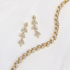 Lace & Favour Gold Prom Jewellery | Prom Earrings*Aria Gold Cubic Zirconia Drop Earrings