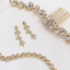 Lace & Favour Gold Prom Jewellery | Prom Earrings*Aria Gold Cubic Zirconia Drop Earrings