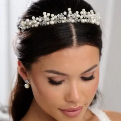 Arianna Pearl Hair Accessories | Silver Hair Accessories*Adore Classic Pearl and Crystal Bridal Tiara AR649