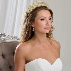 Arianna Pearl Hair Accessories | Gold Hair Accessories*Catherine Statement Pearl and Leaves Tiara AR788