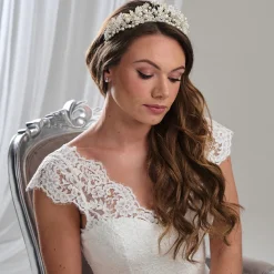 Arianna Pearl Hair Accessories | Silver Hair Accessories*Charlie Statement Pearl and Flowers Tiara AR803