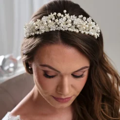 Arianna Pearl Hair Accessories | Silver Hair Accessories*Charlie Statement Pearl and Flowers Tiara AR803