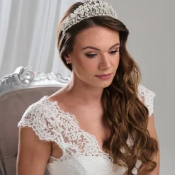 Arianna Pearl Hair Accessories | Silver Hair Accessories*Floral Pearl and Crystal Statement Tiara AR749