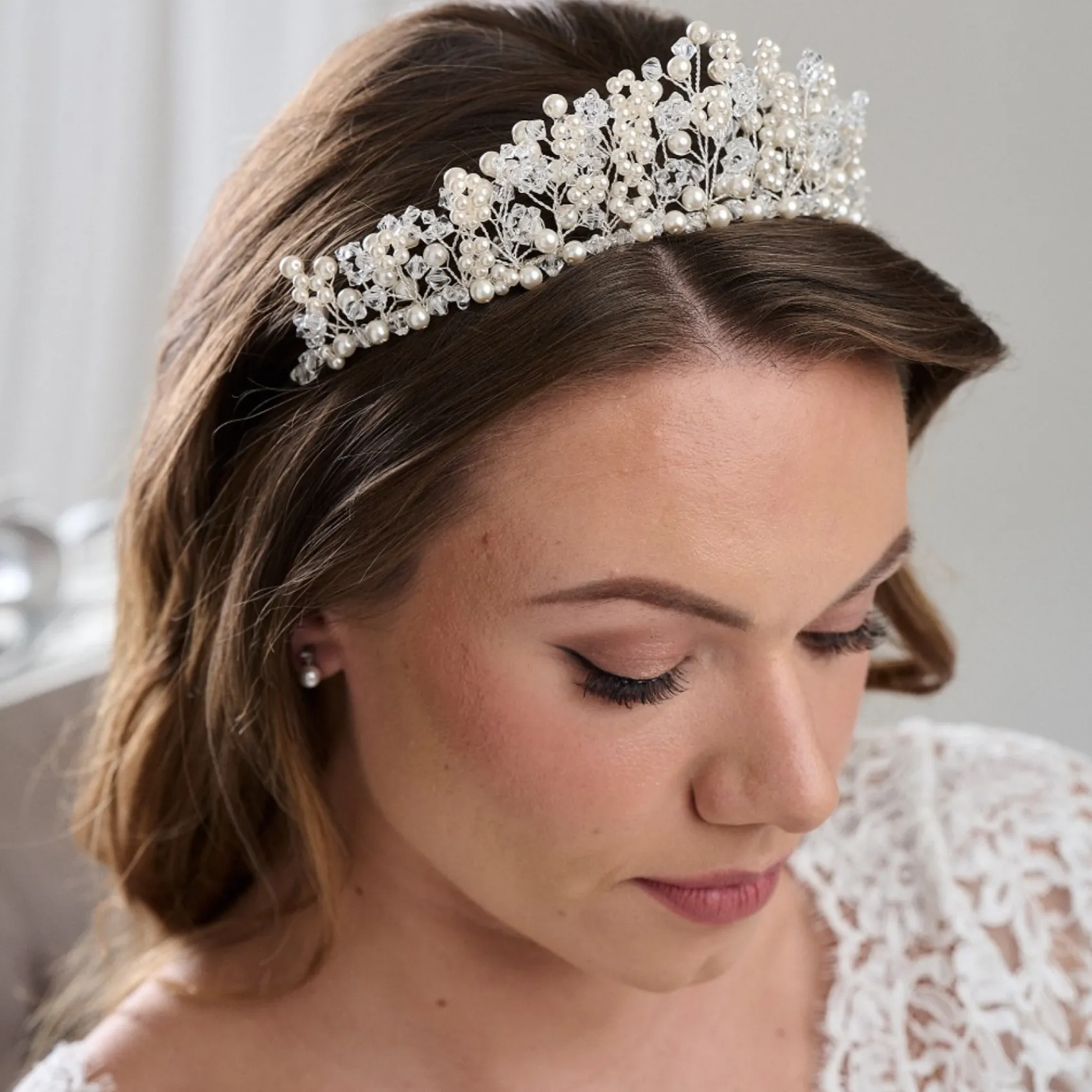 Arianna Pearl Hair Accessories | Silver Hair Accessories*Floral Pearl and Crystal Statement Tiara AR749