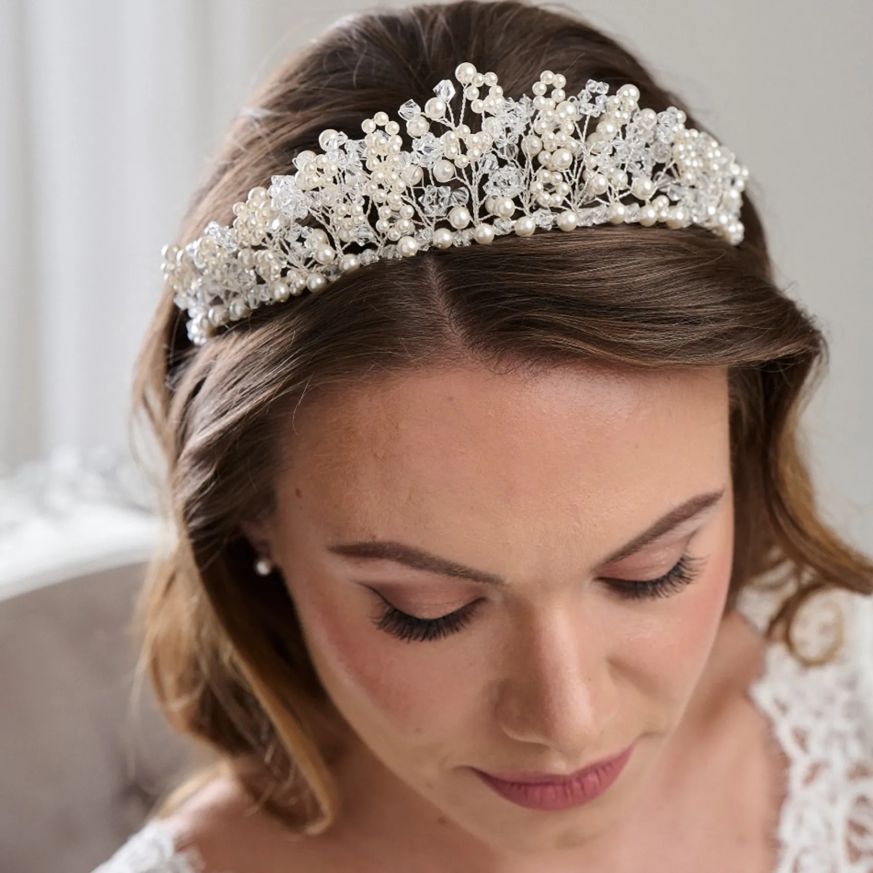 Arianna Pearl Hair Accessories | Silver Hair Accessories*Floral Pearl and Crystal Statement Tiara AR749