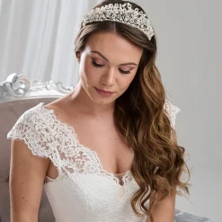 Arianna Pearl Hair Accessories | Silver Hair Accessories*Floral Pearl and Crystal Statement Tiara AR749