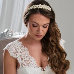 Arianna Pearl Hair Accessories | Silver Hair Accessories*Low Chunky Pearl Bridal Tiara AR789