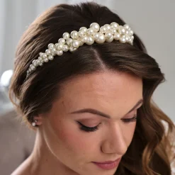 Arianna Pearl Hair Accessories | Silver Hair Accessories*Low Chunky Pearl Bridal Tiara AR789