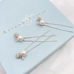 Arianna Bridesmaid Gifts | Pearl Hair Accessories*Mira Set of 3 Pearl, Crystal and Diamante Hair Pins ARP614