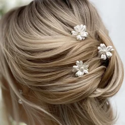 Arianna Flower Girl Gifts | Bridesmaid Gifts*Set of 3 Double Flower Hair Pins ARP604
