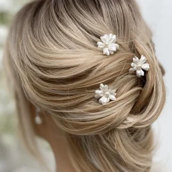 Arianna Flower Girl Gifts | Bridesmaid Gifts*Set of 3 Double Flower Hair Pins ARP604