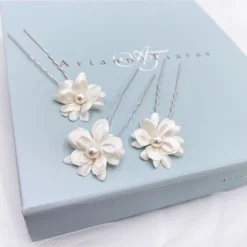 Arianna Flower Girl Gifts | Bridesmaid Gifts*Set of 3 Double Flower Hair Pins ARP604