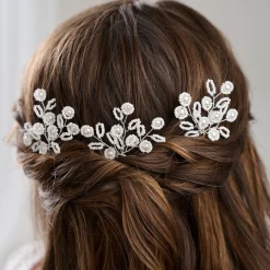 Arianna Pearl Hair Accessories | Silver Hair Accessories*Set of 3 Floral Beaded and Pearl Hair Pins ARP754