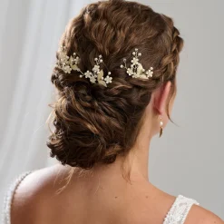 Arianna Pearl Hair Accessories | Gold Hair Accessories*Set of 3 Forget Me Not Floral Hair Pins ARP653