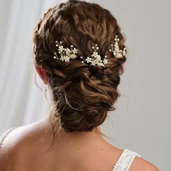 Arianna Pearl Hair Accessories | Gold Hair Accessories*Set of 3 Forget Me Not Floral Hair Pins ARP653
