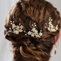 Arianna Pearl Hair Accessories | Gold Hair Accessories*Set of 3 Forget Me Not Floral Hair Pins ARP653