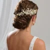 Arianna Pearl Hair Accessories | Gold Hair Accessories*Statement Flowers and Leaves Hair Comb AR787