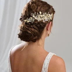 Arianna Pearl Hair Accessories | Gold Hair Accessories*Statement Flowers and Leaves Hair Comb AR787