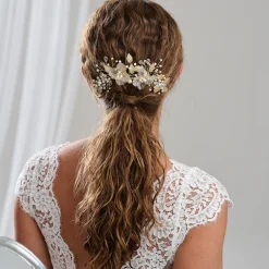Arianna Pearl Hair Accessories | Gold Hair Accessories*Statement Flowers and Leaves Hair Comb AR787