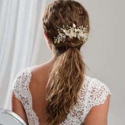 Arianna Pearl Hair Accessories | Gold Hair Accessories*Statement Flowers and Leaves Hair Comb AR787