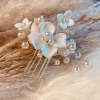 Arianna Bridesmaid Gifts | Pearl Hair Accessories*Stellar Mini Porcelain Flowers and Pearl Hair Comb AR734