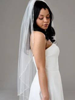 Twilight Designs Single Tier Veils | Fingertip Veils*Arlington Single Tier Bead and Sequin Edge Bridal Veil