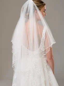 Twilight Designs Two Tier Veils | Fingertip Veils*Arlington Two Tier Bead and Sequin Edge Bridal Veil