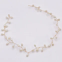 Lace & Favour Pearl Hair Accessories | Gold Hair Accessories*Aruba Long Delicate Pearl Wedding Hair Vine (Gold) Ivory/ Gold