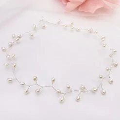 Lace & Favour Pearl Hair Accessories | Silver Hair Accessories*Aruba Long Delicate Pearl Wedding Hair Vine (Silver) Ivory/ Silver