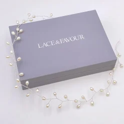Lace & Favour Pearl Hair Accessories | Silver Hair Accessories*Aruba Long Delicate Pearl Wedding Hair Vine (Silver) Ivory/ Silver
