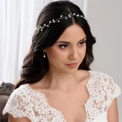 Lace & Favour Pearl Hair Accessories | Silver Hair Accessories*Aruba Long Delicate Pearl Wedding Hair Vine (Silver) Ivory/ Silver