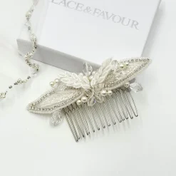 Beads & Beyond Vintage Headpieces | Crystal Hair Accessories*Astoria Vintage Inspired Beaded Leaves Hair Comb Ivory/ Silver