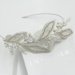 Beads & Beyond Vintage Headpieces | Crystal Hair Accessories*Astoria Vintage Inspired Beaded Leaves Side Headband Ivory/ Silver