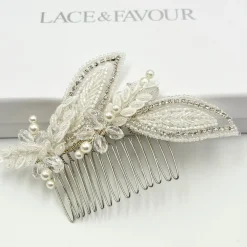 Beads & Beyond Vintage Headpieces | Crystal Hair Accessories*Astoria Vintage Inspired Beaded Leaves Asymmetric Comb Ivory/ Silver