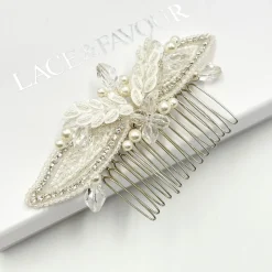 Beads & Beyond Vintage Headpieces | Crystal Hair Accessories*Astoria Vintage Inspired Beaded Leaves Hair Comb Ivory/ Silver