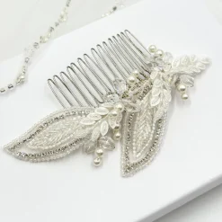 Beads & Beyond Vintage Headpieces | Crystal Hair Accessories*Astoria Vintage Inspired Beaded Leaves Asymmetric Comb Ivory/ Silver