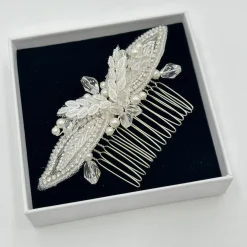 Beads & Beyond Vintage Headpieces | Crystal Hair Accessories*Astoria Vintage Inspired Beaded Leaves Hair Comb Ivory/ Silver