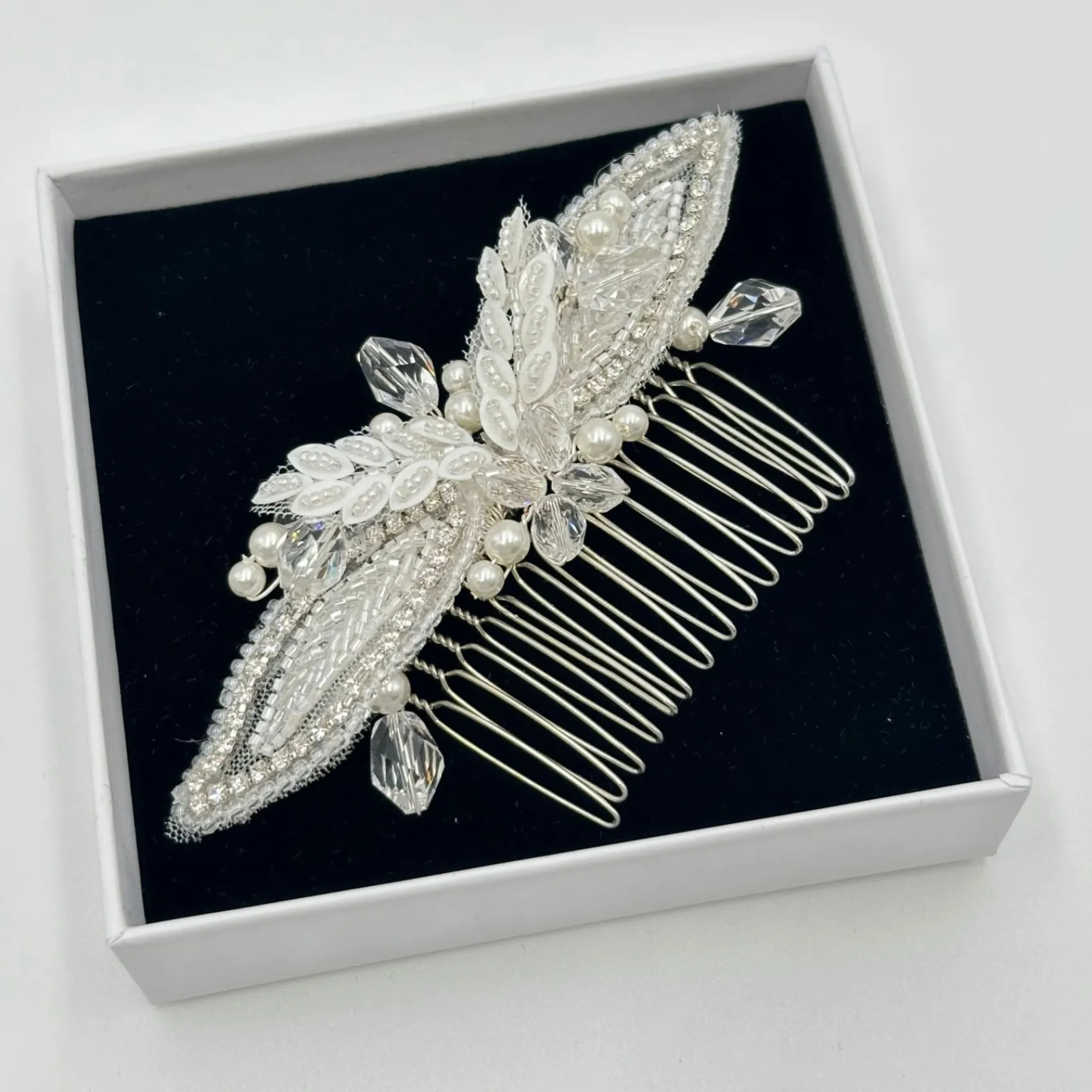 Beads & Beyond Vintage Headpieces | Crystal Hair Accessories*Astoria Vintage Inspired Beaded Leaves Hair Comb Ivory/ Silver