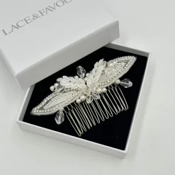 Beads & Beyond Vintage Headpieces | Crystal Hair Accessories*Astoria Vintage Inspired Beaded Leaves Hair Comb Ivory/ Silver