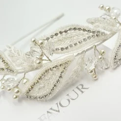 Beads & Beyond Vintage Headpieces | Crystal Hair Accessories*Astoria Vintage Inspired Beaded Leaves Side Headband Ivory/ Silver