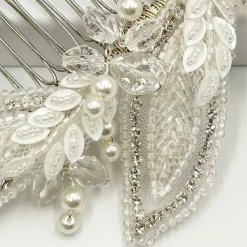 Beads & Beyond Vintage Headpieces | Crystal Hair Accessories*Astoria Vintage Inspired Beaded Leaves Asymmetric Comb Ivory/ Silver