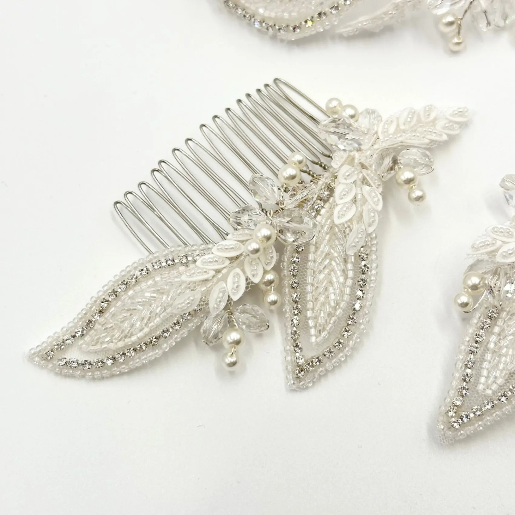 Beads & Beyond Vintage Headpieces | Crystal Hair Accessories*Astoria Vintage Inspired Beaded Leaves Asymmetric Comb Ivory/ Silver