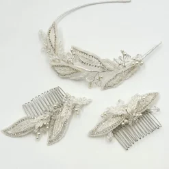 Beads & Beyond Vintage Headpieces | Crystal Hair Accessories*Astoria Vintage Inspired Beaded Leaves Hair Comb Ivory/ Silver