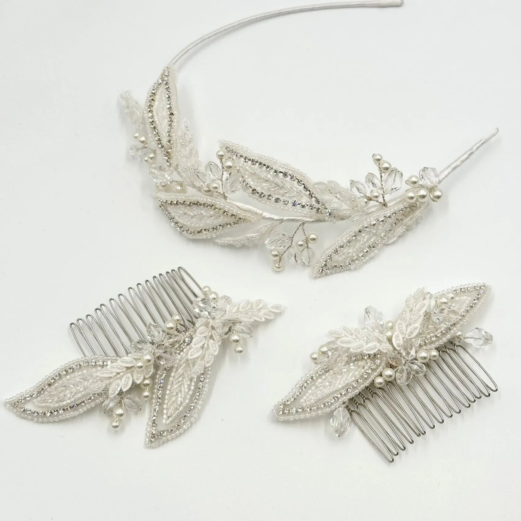 Beads & Beyond Vintage Headpieces | Crystal Hair Accessories*Astoria Vintage Inspired Beaded Leaves Hair Comb Ivory/ Silver