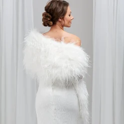 Beverly Hills Feather Stoles & Shrugs*Audrey Long Ostrich Feather Bridal Stole Ivory
